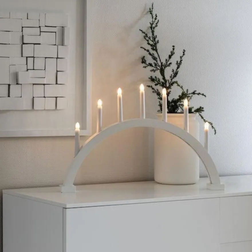 Adventsstake 7 armet buet - Hvit
