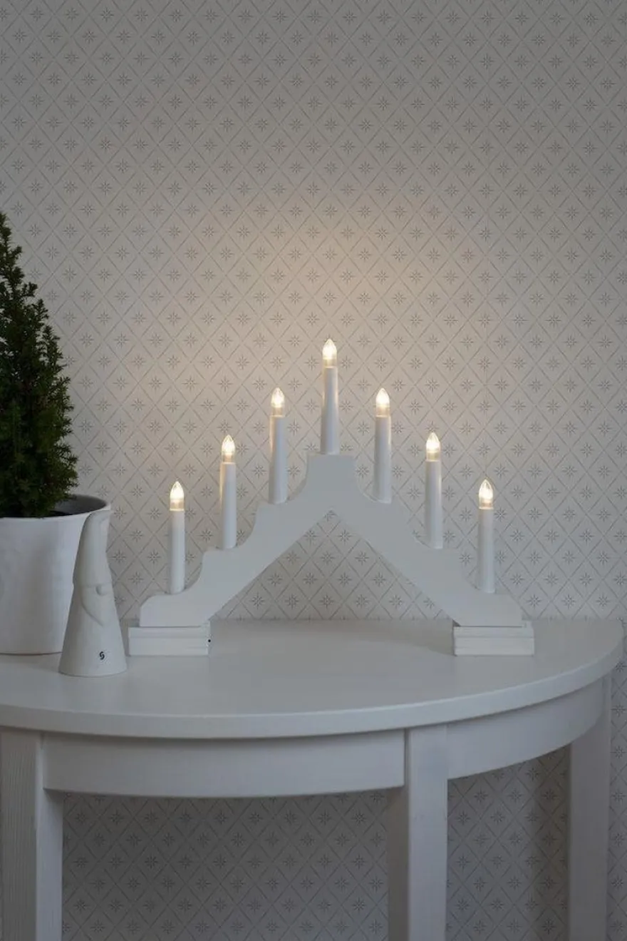 Adventsstake 7 lys på batteri - Hvit