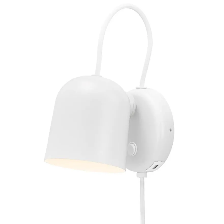 Angle vegglampe med USB - Hvit