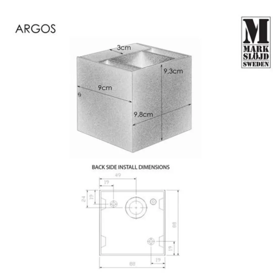 Argos vegglampe opp/ned 4 Watt 3000 Kelvin - Mørk grå - Grå