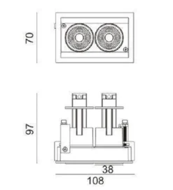Aria mini flex K2 downlight justerbar 2x5W 2700K RA90 Dimbar - Hvit