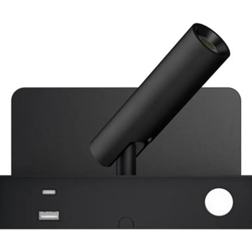 Bedside vegglampe 3W 2700 Kelvin med trådløs hurtig lader og USB A og C
