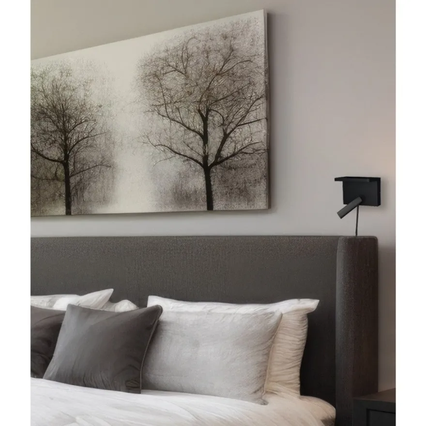 Bedside vegglampe 3W 2700 Kelvin med trådløs hurtig lader og USB A og C