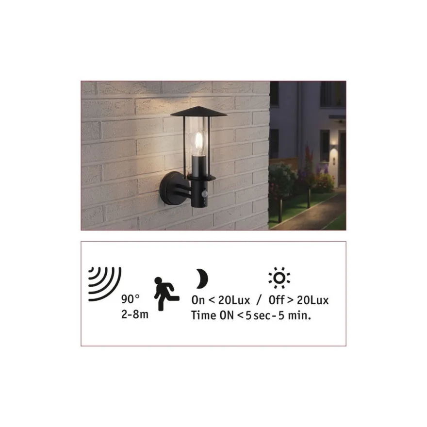 Classic vegglampe opp utendørs IP44 - Med bevegelsessensor
