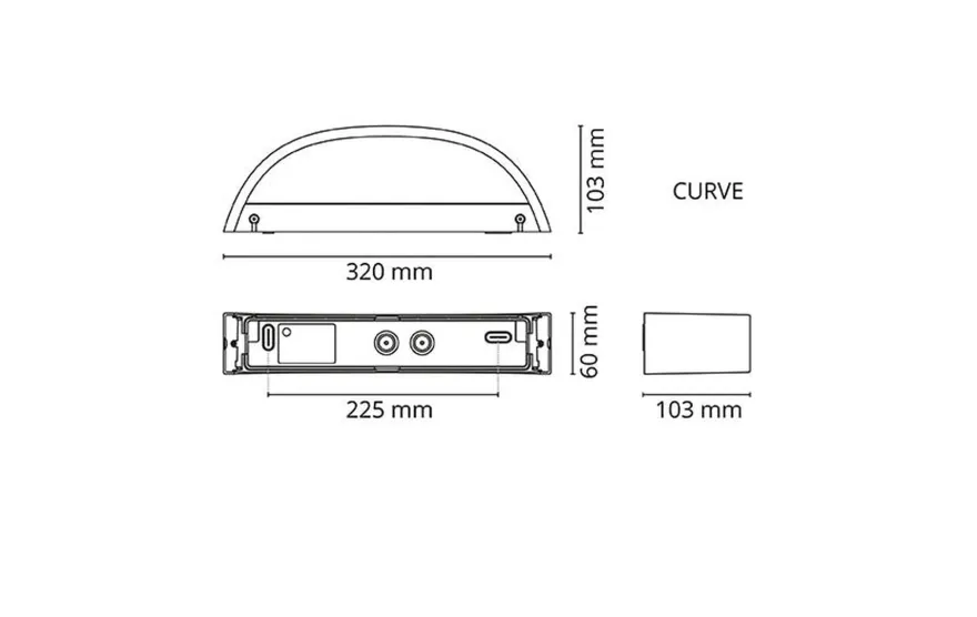 Curve direct vegglampe ned 10W 2700 Kelvin dimbar IP65 - Hvit