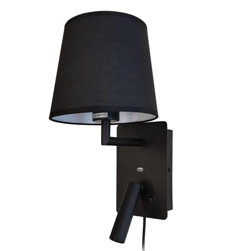 Denver vegglampe med USB - Svart
