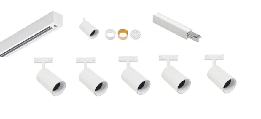 Designline Tube Pro komplett 1,9 meter spotskinne med 5 spotter GU10 - Hvit