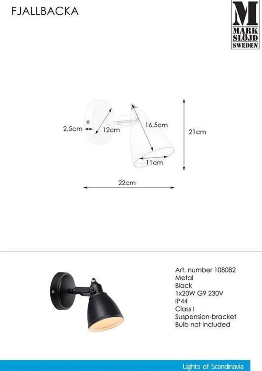 Fjellbacka vegglampe IP44 - Svart - Svart
