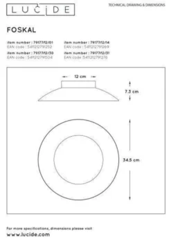 Foskal taklampe 34,5 cm 12W 2700 Kelvin