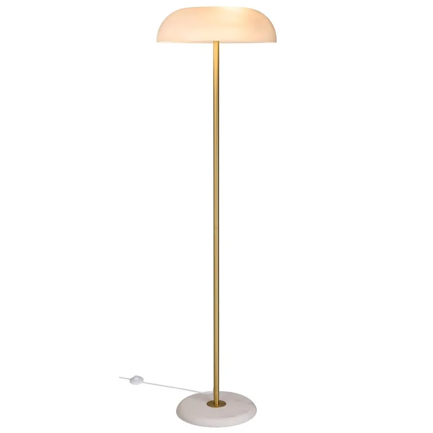 Glossy gulvlampe - Hvit/Marmor/Messing