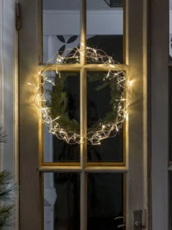 Julekrans med lys 45 cm varmhvit led - Gull