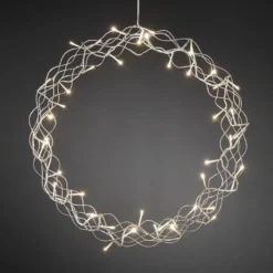 Julekrans med lys 45 cm varmhvit led - Sølv