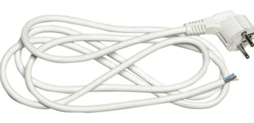 Ledning med vinklet plugg 2,5 meter 3x1,5 mm jordet - Hvit