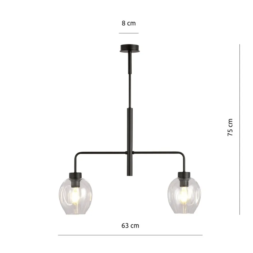 Lukka takpendel 2 lys- Svart/Klart glass