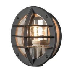 Oden vegglampe utendørs IP23 m/stikkontakt - Svart/klart glass