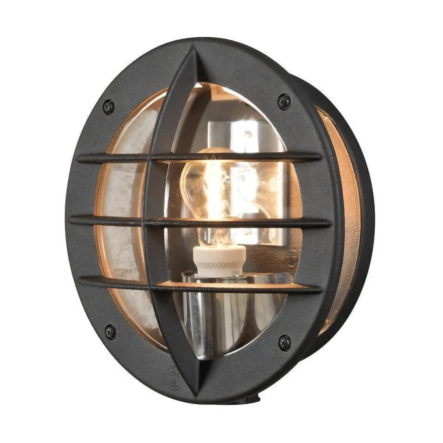 Oden vegglampe utendørs IP23 m/stikkontakt - Svart/klart glass
