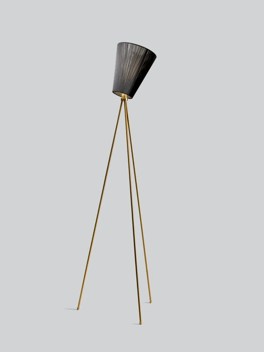 Oslo Wood gulvlampe gull med skjerm