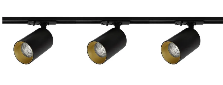 Oz spotskinne 3 spotter 1 meter - Svart/Gull
