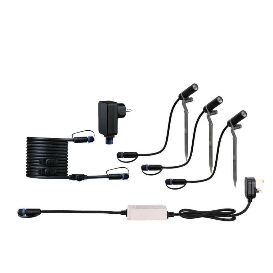 Plug & Shine Platini spot med spyd 2W 3000 Kelvin IP65 - 3 pakning med strømforsyning