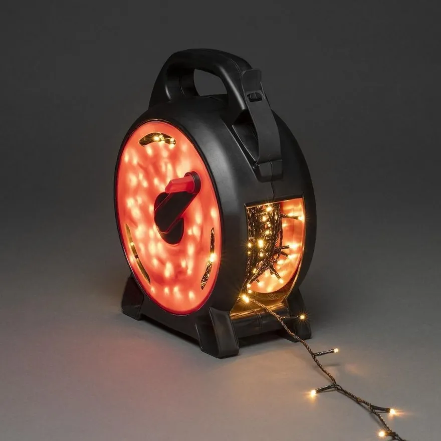 Slynge 600 LED 42 meter julelys på kabeltrommel IP44 - Amber
