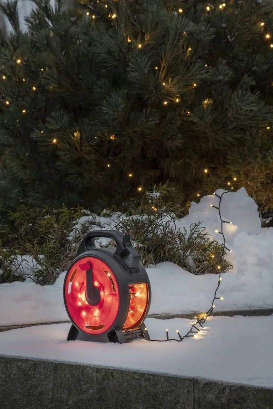 Slynge 600 LED 42 meter julelys på kabeltrommel IP44 - Varmhvit