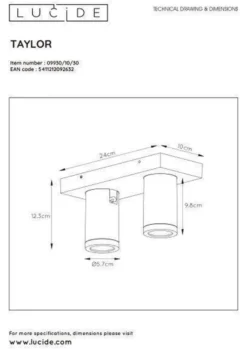 Taylor spot 2 lys IP44 baderom warm to dim 2x5W 2200-3000K