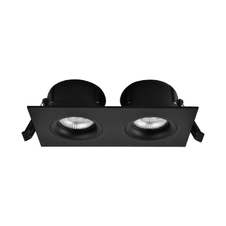 Tigrus Square Double 360° justerbare lavtbyggende downlight 2x8W 1800-3000K Dim2Warm IP44 - Svart