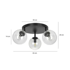 Tofi taklampe rund 3 lys - Svart/Klart glass