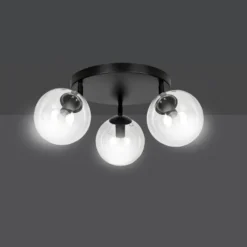 Tofi taklampe rund 3 lys - Svart/Klart glass
