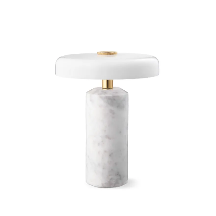 Trip oppladbar bordlampe - Hvit marmor/Hvit skjerm