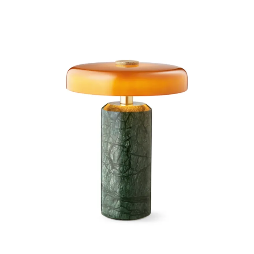 Trip oppladbar bordlampe - Moss marmor/Orange blank skjerm