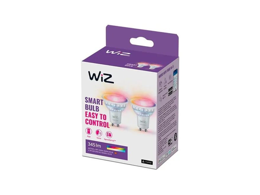 WiZ GU10 Lyspære 4,7W Wifi - Fullfarge 2 pakning